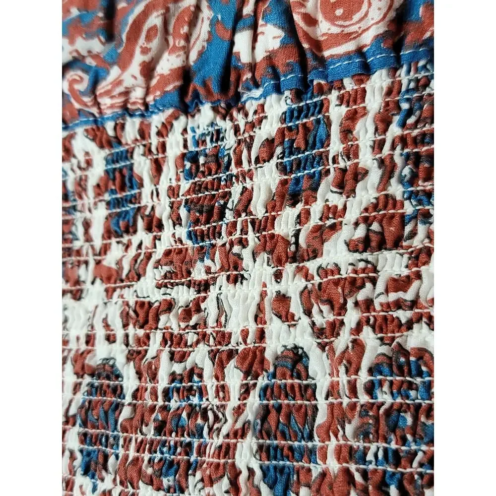 House of Harlow 1960 Tiered Boho Preppy Print‎ Smocked Skirt Women's Size Small